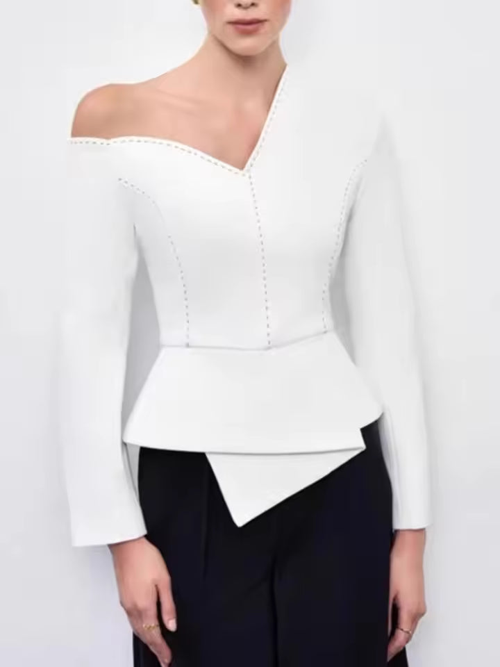Irregular Off Shoulder Slim Fit Top High Waist Wide Leg Pants Sets
