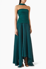 Irregular Patchwork Design Halter Neck Sleeveless Backless Folds Slim Long Dress