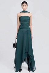 Irregular Patchwork Design Halter Neck Sleeveless Backless Folds Slim Long Dress