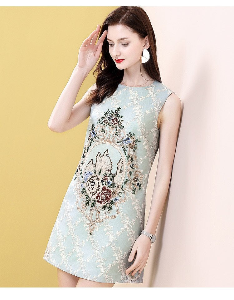 Vintage Gorgeous Jacquard Bead Slim Mini Dress