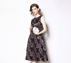 Elegant O-Neck Jacquard Print Mini Dress