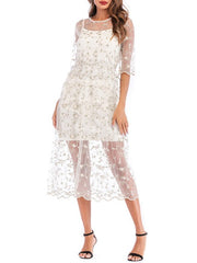 Jewel Neck Floral Print Beach Dress