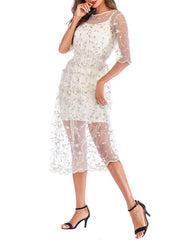 Jewel Neck Floral Print Beach Dress