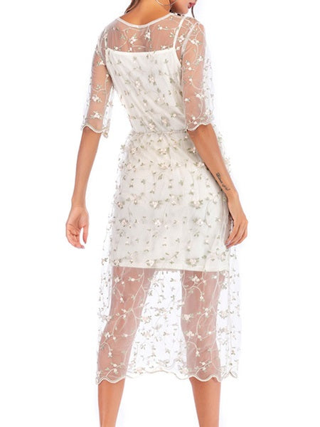 Jewel Neck Floral Print Beach Dress