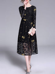 Jewel Neck Long Sleeves Printed Fit And Flare Dresses