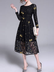 Jewel Neck Long Sleeves Printed Fit And Flare Dresses
