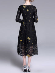 Jewel Neck Long Sleeves Printed Fit And Flare Dresses