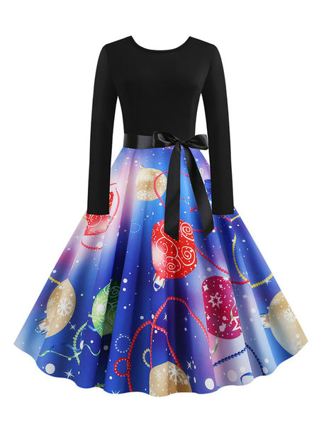Jewel Neck Long Sleeves Printed Mini Dress