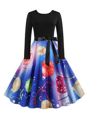 Jewel Neck Long Sleeves Printed Mini Dress