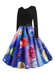 Jewel Neck Long Sleeves Printed Mini Dress
