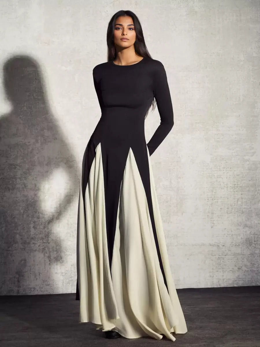 Jewel Neck Long Sleeves Two-Tone Semi Formal Party Dress