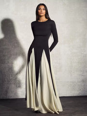 Jewel Neck Long Sleeves Two-Tone Semi Formal Party Dress