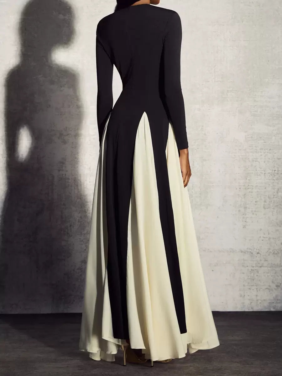 Jewel Neck Long Sleeves Two-Tone Semi Formal Party Dress