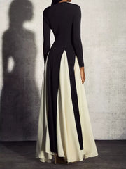 Jewel Neck Long Sleeves Two-Tone Semi Formal Party Dress