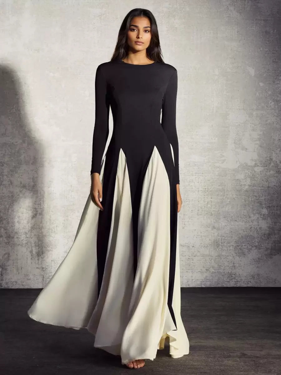 Jewel Neck Long Sleeves Two-Tone Semi Formal Party Dress