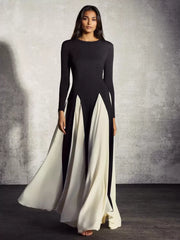 Jewel Neck Long Sleeves Two-Tone Semi Formal Party Dress