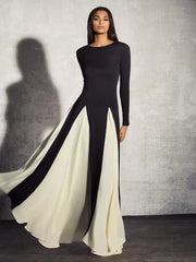 Jewel Neck Long Sleeves Two-Tone Semi Formal Party Dress