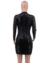 Jewel Neck Sequins Long Sleeves Polyester Bodycon Club Dress