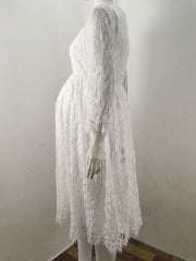 Jewel Neck Sleeveless Lace Embroidered Casual Maternity Dress
