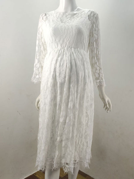 Jewel Neck Sleeveless Lace Embroidered Casual Maternity Dress