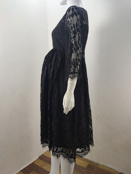 Jewel Neck Sleeveless Lace Embroidered Casual Maternity Dress