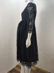 Jewel Neck Sleeveless Lace Embroidered Casual Maternity Dress