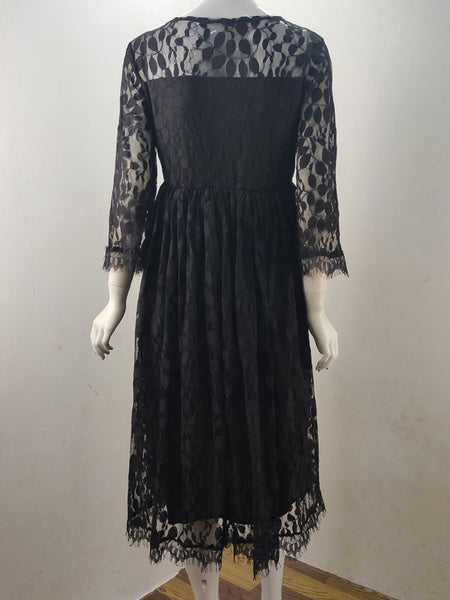 Jewel Neck Sleeveless Lace Embroidered Casual Maternity Dress