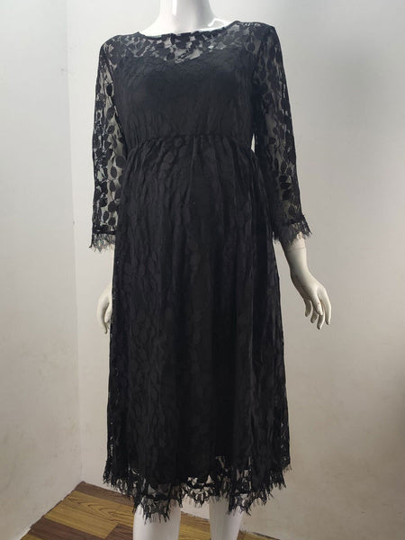 Jewel Neck Sleeveless Lace Embroidered Casual Maternity Dress