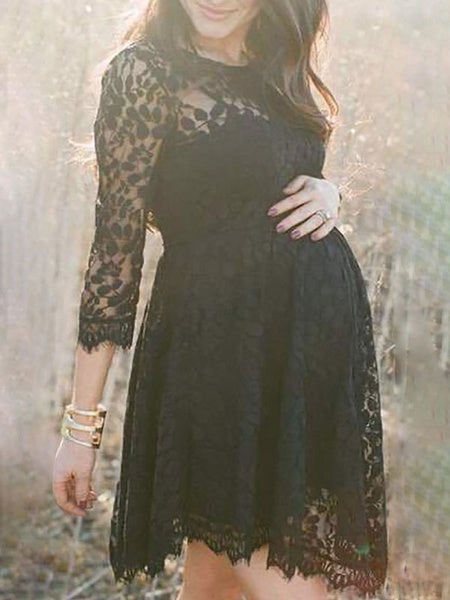 Jewel Neck Sleeveless Lace Embroidered Casual Maternity Dress