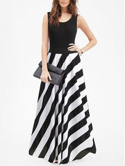 Jewel Neck Stripe Sleeveless Maxi Dress