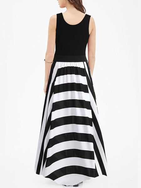 Jewel Neck Stripe Sleeveless Maxi Dress