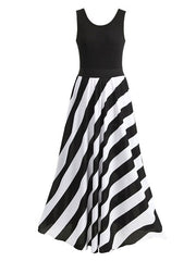 Jewel Neck Stripe Sleeveless Maxi Dress