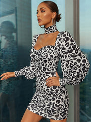 Jewel Neck Zipper Long Sleeves Printed Semi Dress
