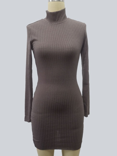 Knitted Charming High Collar Long Sleeves Polyester Bodycon Dress