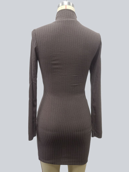 Knitted Charming High Collar Long Sleeves Polyester Bodycon Dress