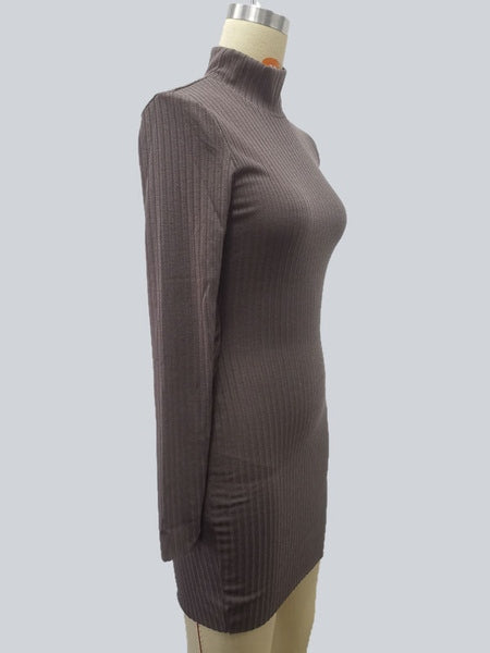 Knitted Charming High Collar Long Sleeves Polyester Bodycon Dress