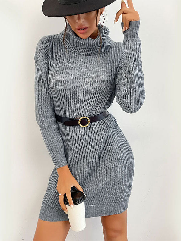 Knitted Dress For Women Pretty Long Sleeves Turndown Collar