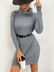 Knitted Dress For Women Pretty Long Sleeves Turndown Collar