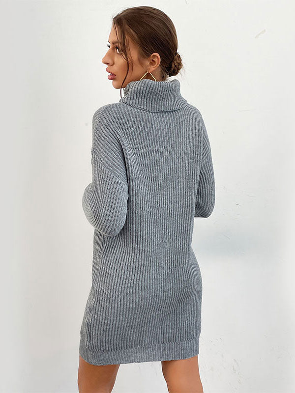 Knitted Dress For Women Pretty Long Sleeves Turndown Collar