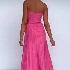 Knitted Elegant Pleated Sleeveless Stretch Straps Neck Dresses