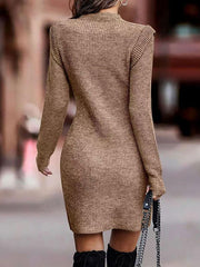 Knitted Long Sleeves Jewel Neck Mini Bodycon Dress