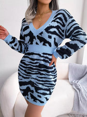 Knitted Pretty Long Sleeves V-Neck Sweater Dresses