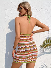 Knitted Backless V-neck Elegant Striped Dress