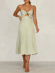 Knotted Backless Cut Out Cotton Maxi Dresses