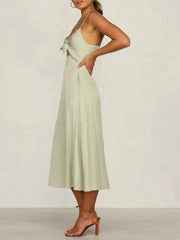 Knotted Backless Cut Out Cotton Maxi Dresses