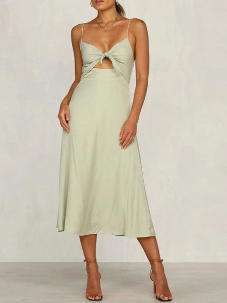 Knotted Backless Cut Out Cotton Maxi Dresses