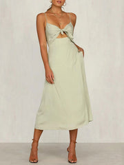 Knotted Backless Cut Out Cotton Maxi Dresses