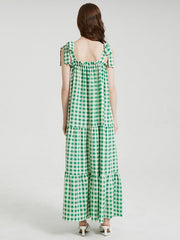Knotted Sleeveless Ruffle Trim Big Swing Maxi Dress