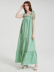 Knotted Sleeveless Ruffle Trim Big Swing Maxi Dress