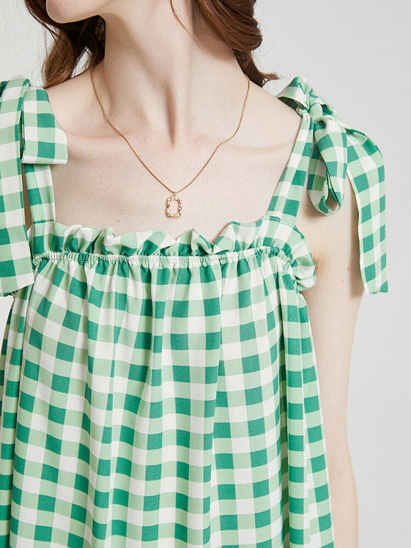 Knotted Sleeveless Ruffle Trim Big Swing Maxi Dress